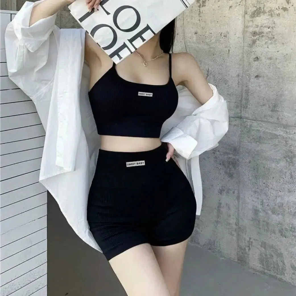 Women's Tank Top Yoga Sports Top Shorts Set Nylon Casual Strap Tank Top Set Sponge Cushion Strap Underwear Set