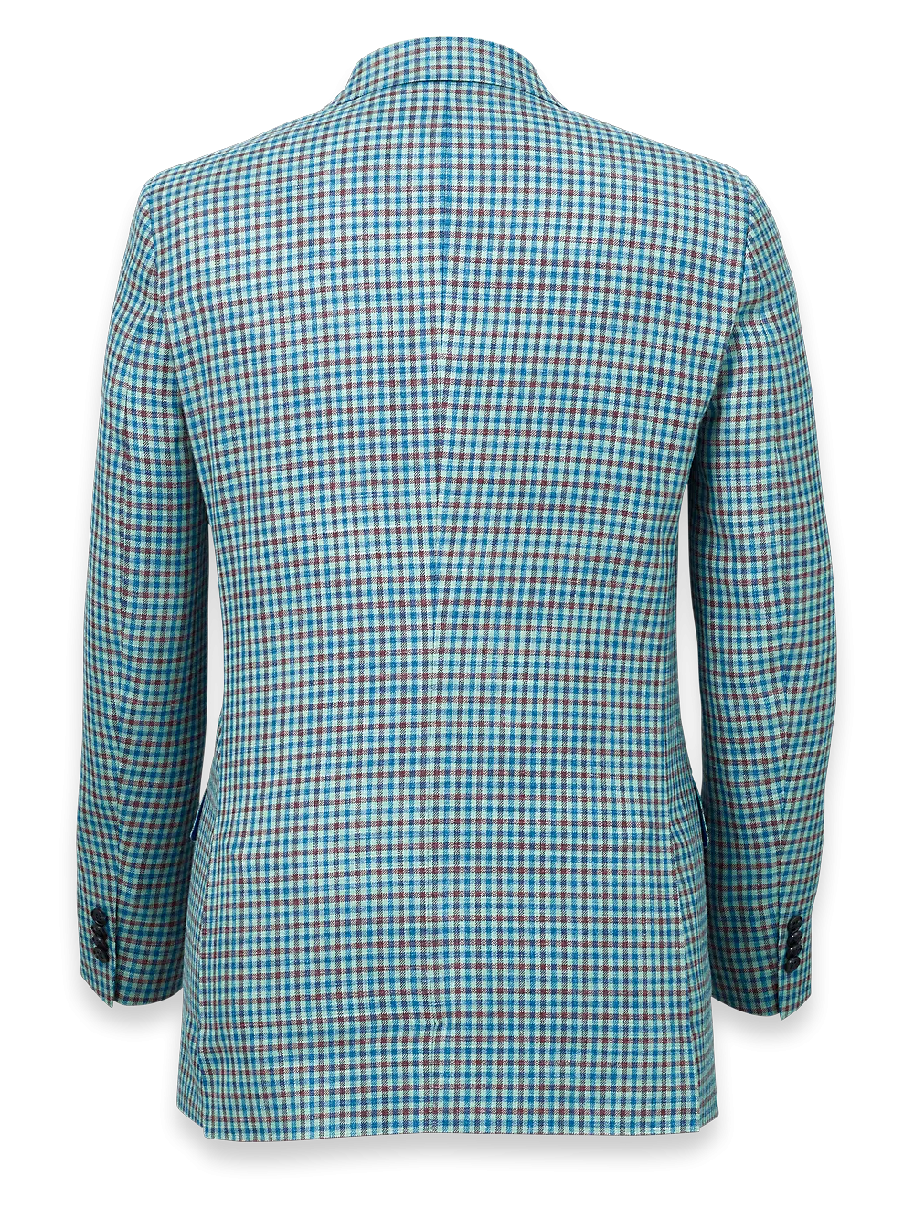 Wool Blend Check Notch Lapel Sport Coat - Blue/burgundy