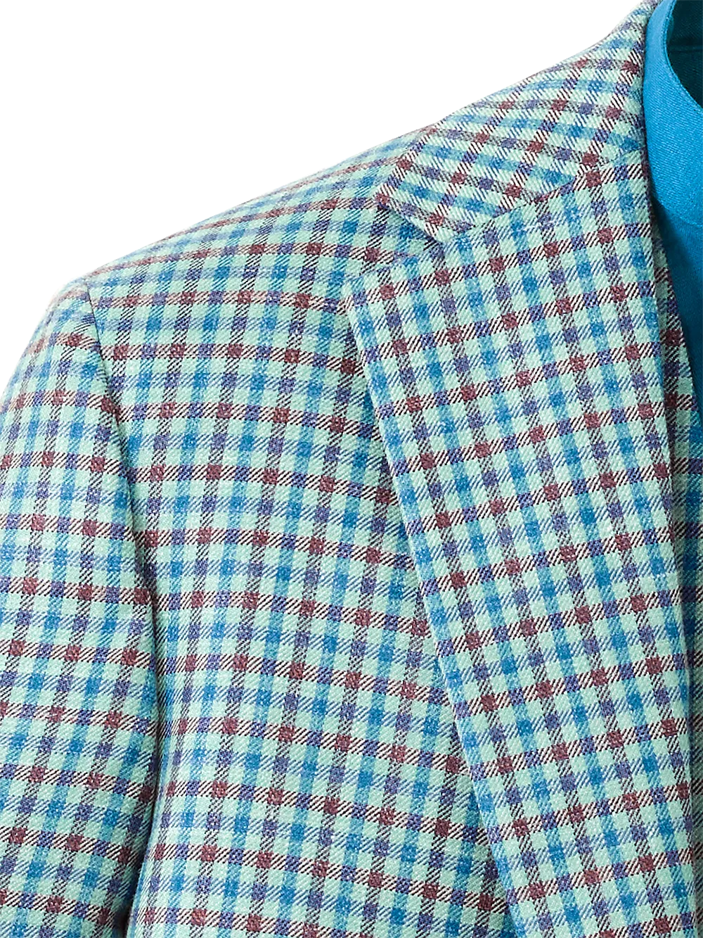 Wool Blend Check Notch Lapel Sport Coat - Blue/burgundy