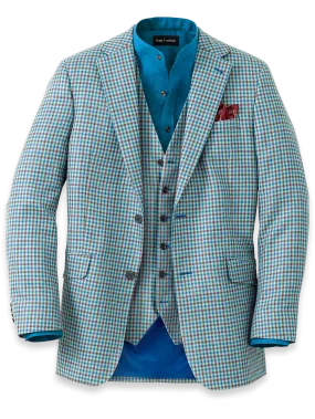 Wool Blend Check Notch Lapel Sport Coat - Blue/burgundy