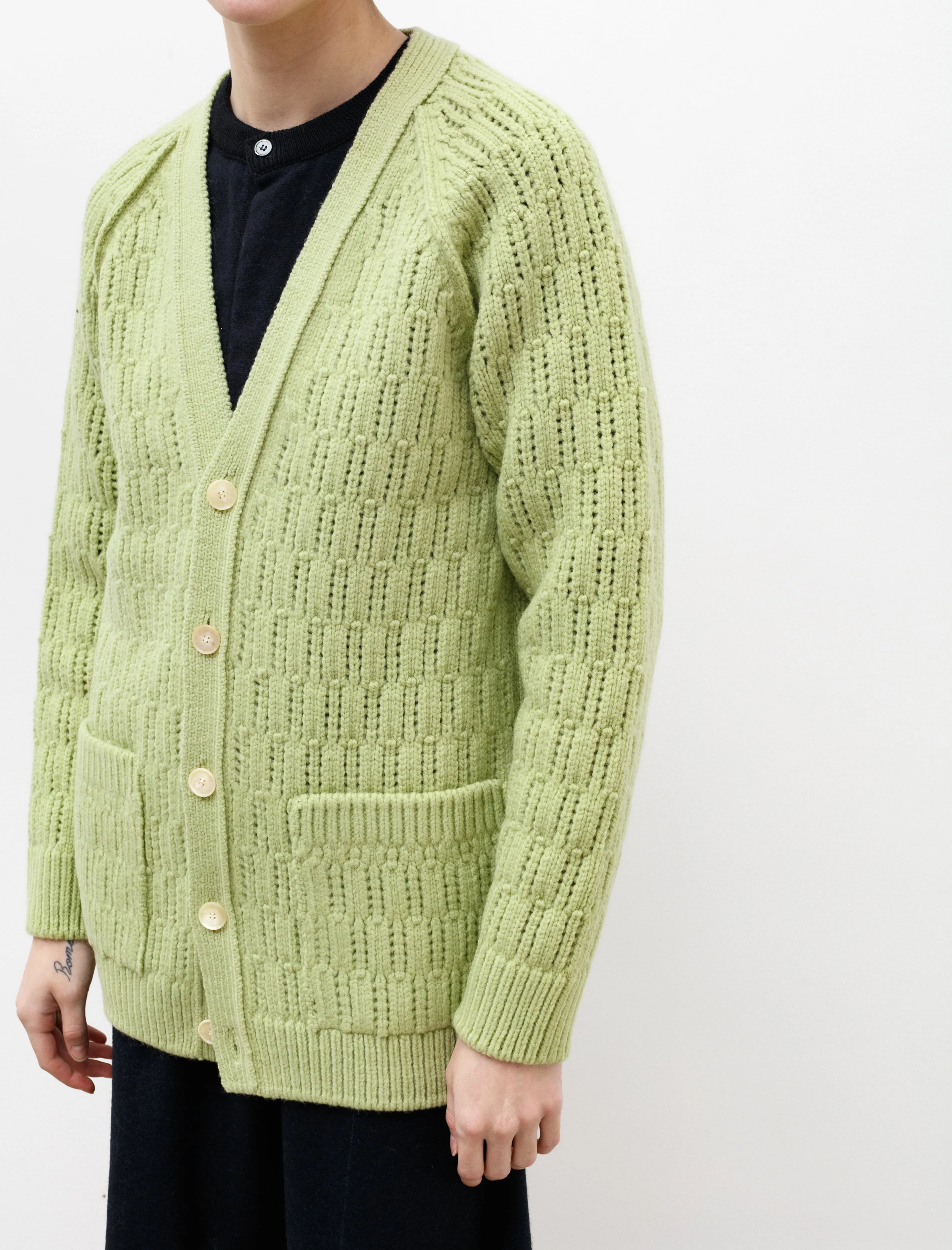 Wool Cord Rib Knit Cardigan Light Green