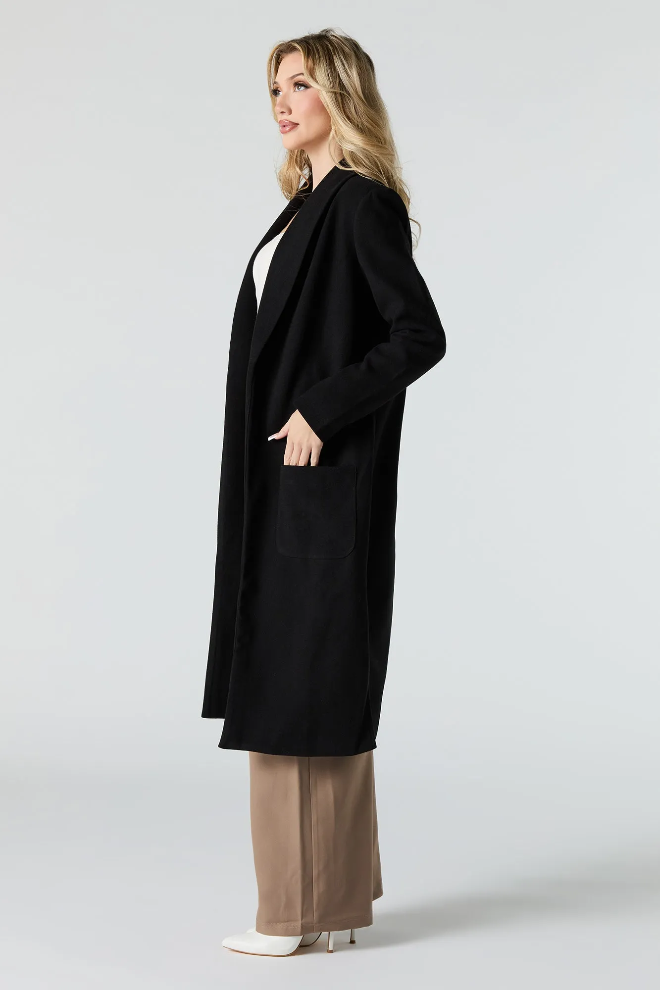 Wool Longline Open Front Coat