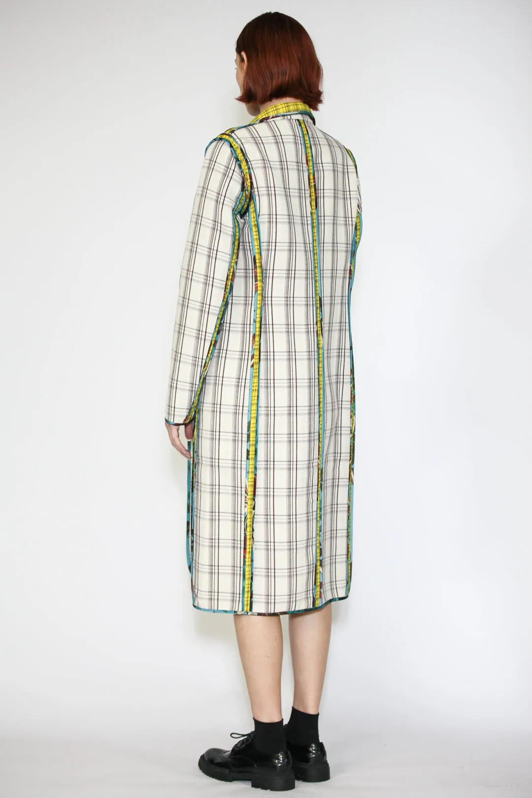 Wool Plaid and Silk Piping Reversible Coat