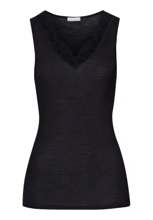 Woolen Lace Fine Ribbed Wool And Silk Tank Top | Black 70912-019